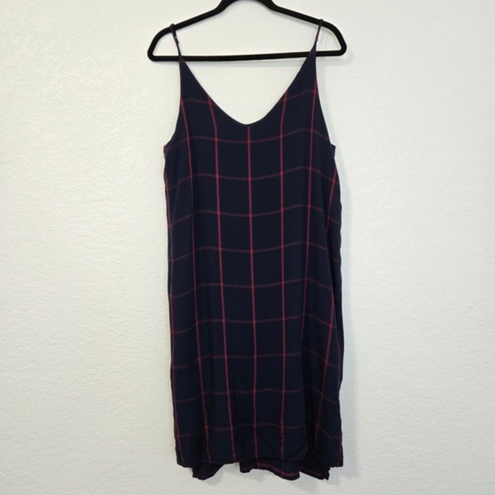Rails Suki Tartan Navy Midnight Plaid Dress S Sleeveless Casual V Neck‎